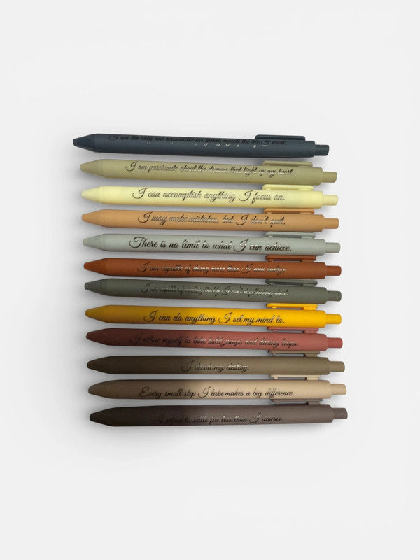Positive italic writing inspirational pen set x 12 pens - multicolour