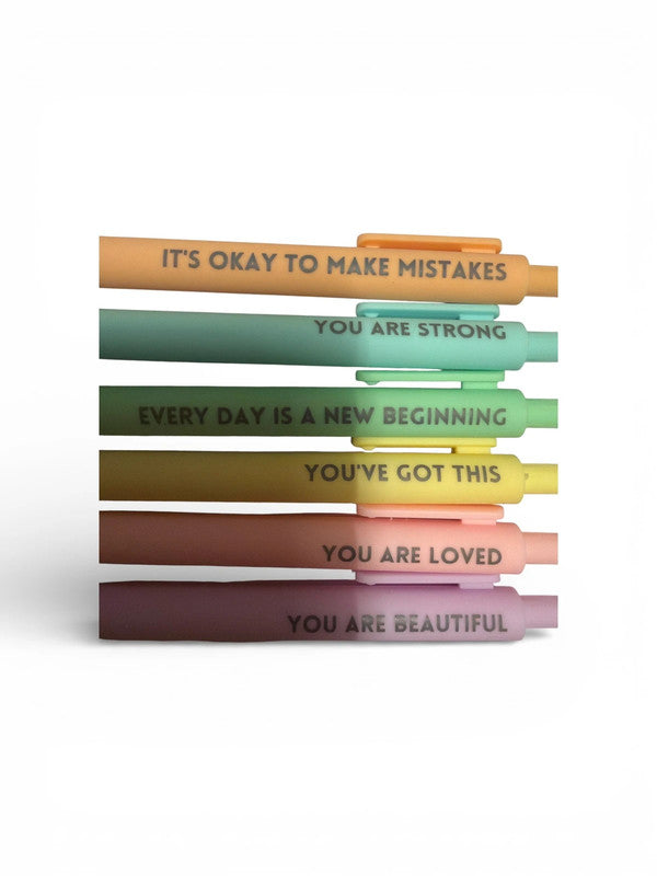 Set of 6 pastel motivational quote pens - retractable gel pens