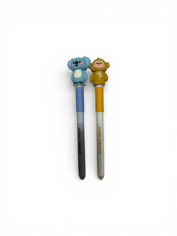 2 x erasable gel pens - animal paradise - koala & monkey 3D tops