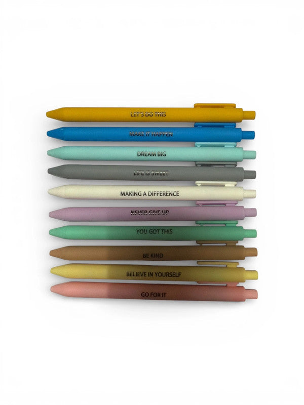 Set of inspirational message pastel pens x 10 - retractable ballpoint