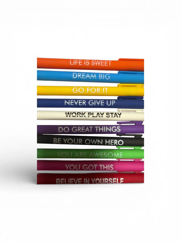 Set of positive quote bold pens x 10 - retractable ballpoint pens