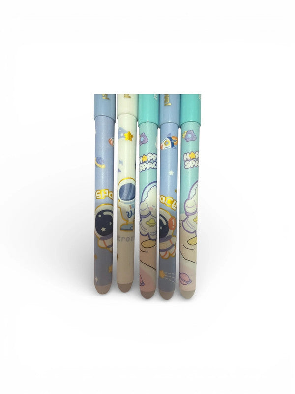 Set of 5 x erasable blue ink gel pens - space - cute