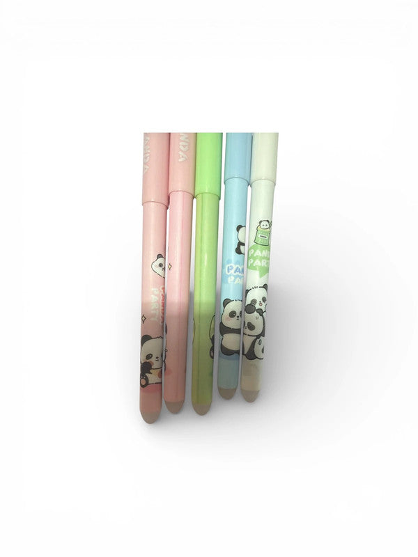 Set of 5 x erasable blue gel pens - Panda design