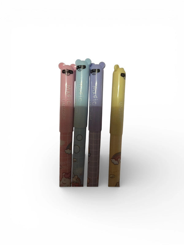 Set of 4 x magical unicorn erasable blue ink gel pens