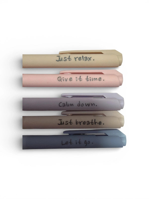 Set of 5 self care pens pastel colours black ink
