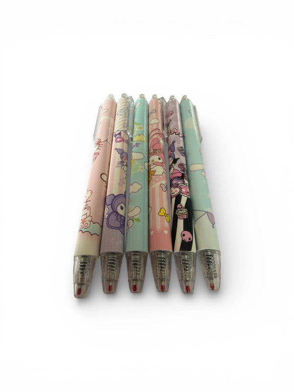 Set of 6 Sanrio characters 0.5mm gel pens with black ink