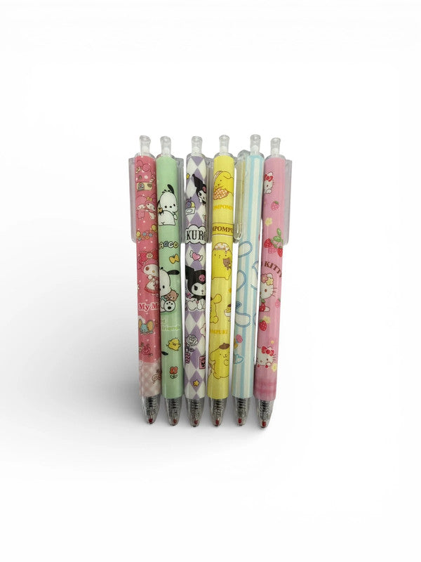 Set of 6 x Sanrio characters 0.5mm gel pens with black ink
