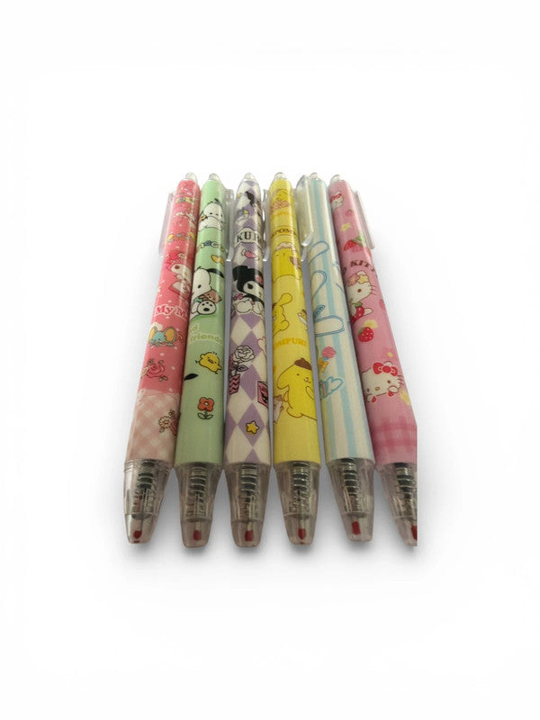 Set of 6 x Sanrio characters 0.5mm gel pens with black ink