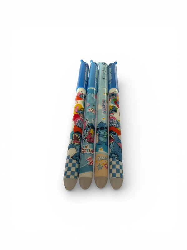 Set of 4 x Stitch erasable gel pens - Disney - blue ink