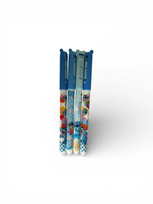 Set of 4 x Stitch erasable gel pens - Disney - blue ink