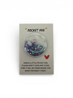 Pocket hug - smiley face filled with gitter confetti and description card