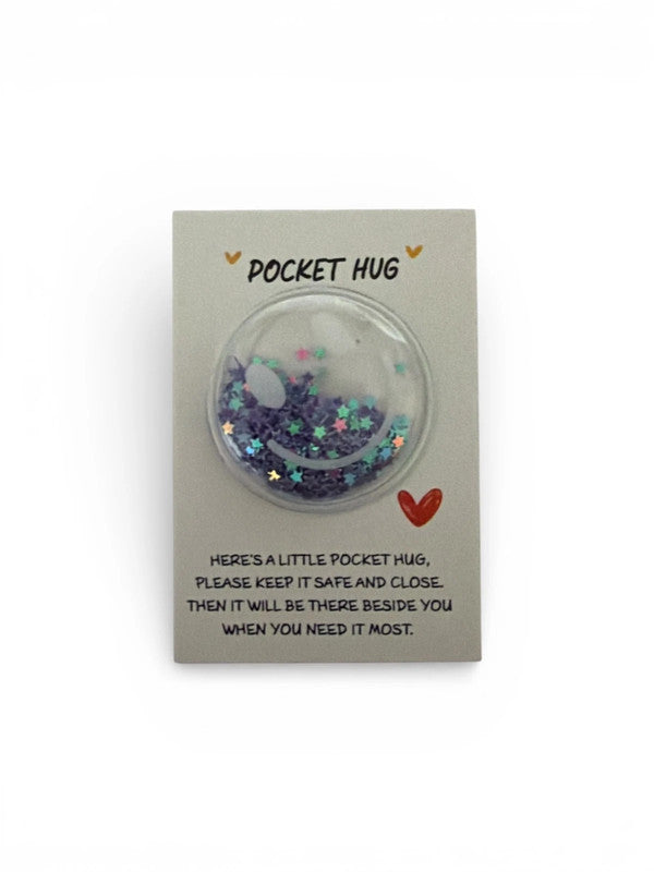 Pocket hug - smiley face filled with gitter confetti and description card