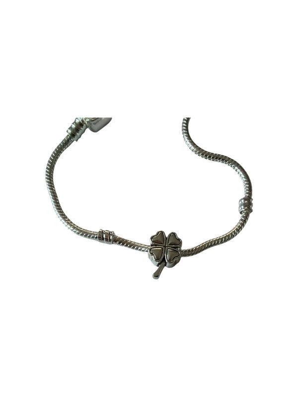 Metal charm for charm bracelet - 4 leaf clover with stem