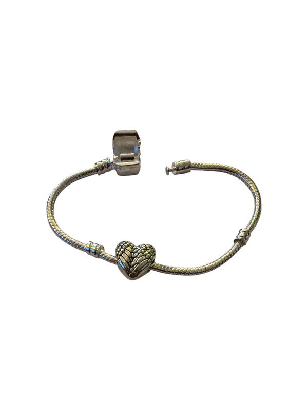 Metal charm for charm bracelet - Heart with wing design